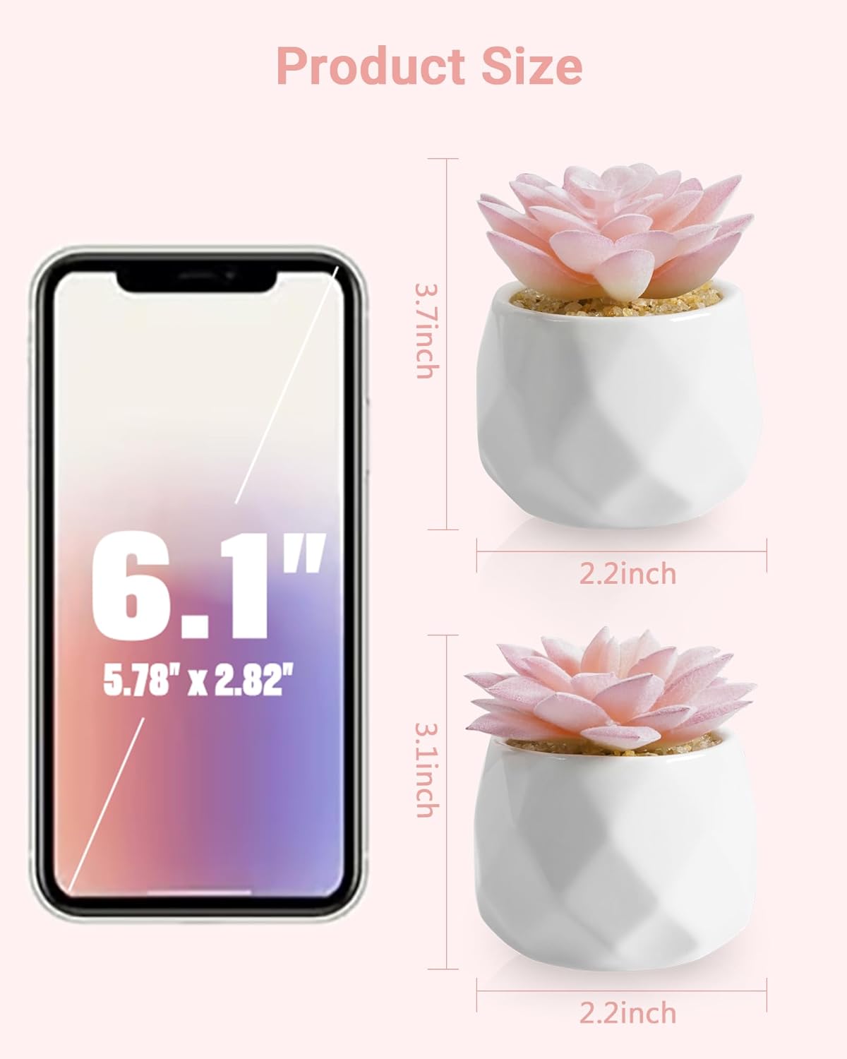 VIVERIE Mini Succulents Plants Artificial in Pots-Rose Pink, Christmas Small Fake Succulents Plants for Home Decor Indoor for Women, White Ceramic Faux Succulents, Set of 2, Gifts for Mom